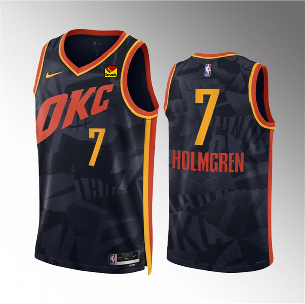 Men's Oklahoma City Thunder #7 Chet Holmgren Black 2023/24 City Edition Stitched Basketball Jersey