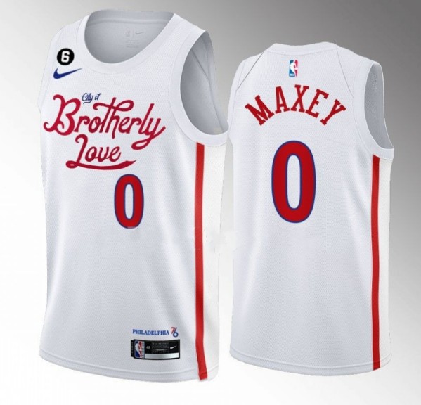 Men's Philadelphia 76ers #0 Tyrese Maxey White 2022/23 City Edition With NO.6 Patch Stitched Basketball Jersey