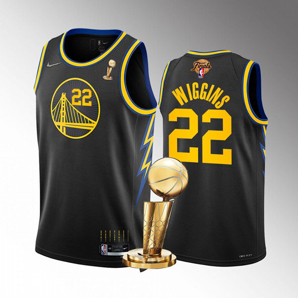 Men's Golden State Warriors #22 Andrew Wiggins Black 2022 NBA Finals Champions Stitched Jersey