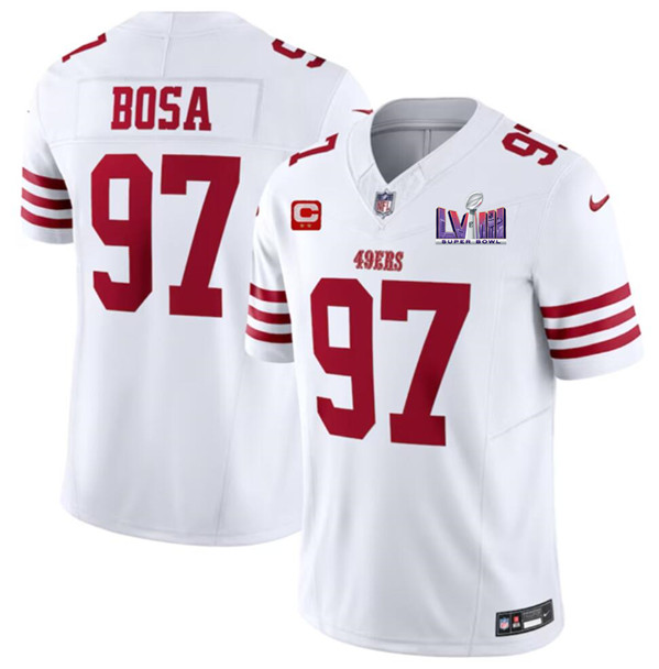 Men's San Francisco 49ers #97 Nick Bosa White 2024 F.U.S.E. Super Bowl LVIII Patch And 2-star C Patch Vapor Untouchable Limited Football Stitched Jersey