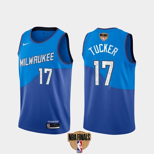 Men's Milwaukee Bucks #17 P.J. Tucker 2021 NBA Finals Blue City Edition Stitched NBA Jersey