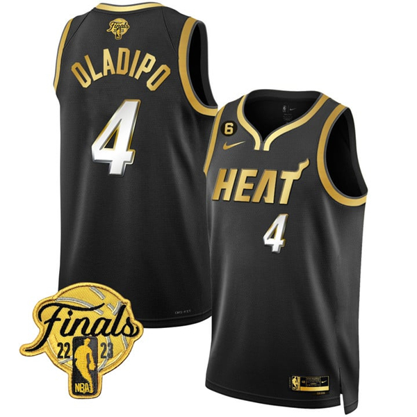 Men's Miami Heat #4 Victor Oladipo Black 2023 Finals Stitched Basketball Jersey