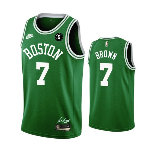 Men's Boston Celtics #7 Jaylen Brown Green No.6 Patch Stitched Basketball Jersey