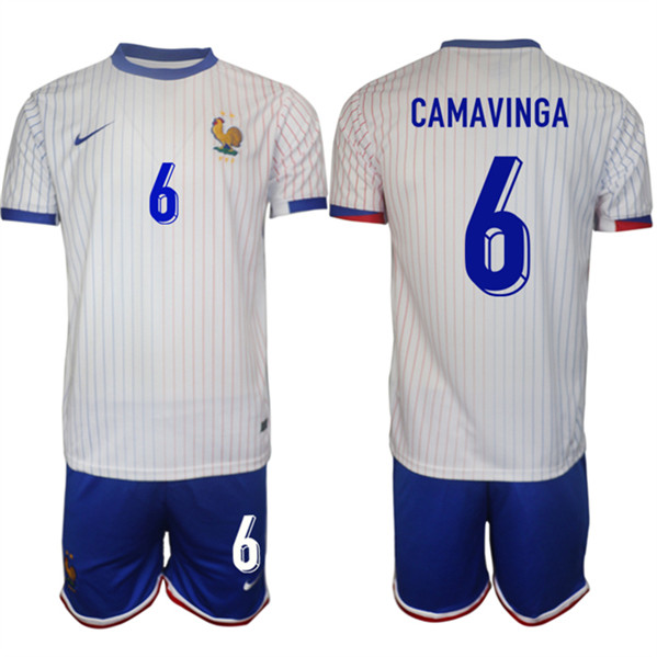 Men's France #6 Eduardo Camavinga White 2024-25 Away Soccer Jersey Suit