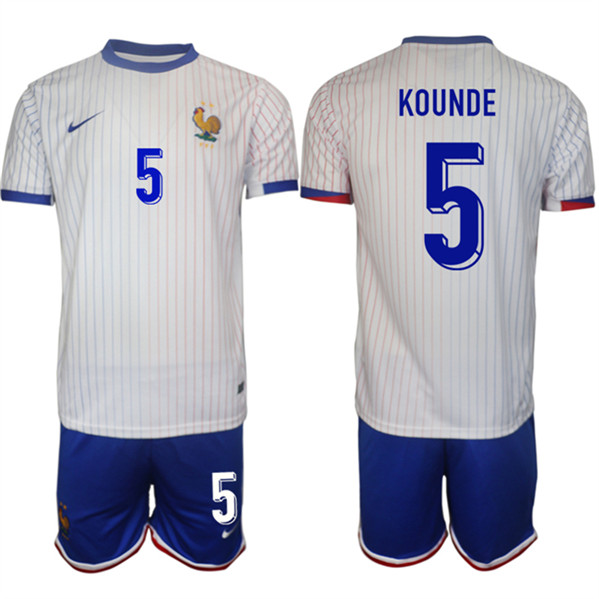 Men's France #5 Jules Koundé White 2024-25 Away Soccer Jersey Suit