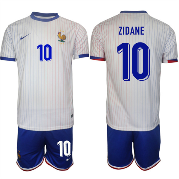 Men's France #10 Zidane White 2024-25 Away Soccer Jersey Suit