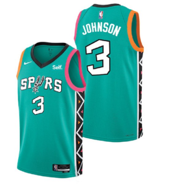 Men' San Antonio Spurs #3 Keldon Johnson Teal 2022 City Edition Swingman Stitched Jersey