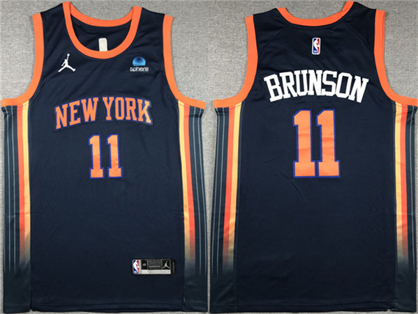 Men's New York Knicks #11 Jalen Brunson Navy 2023 Statement Edition Stitched Basketball Jersey