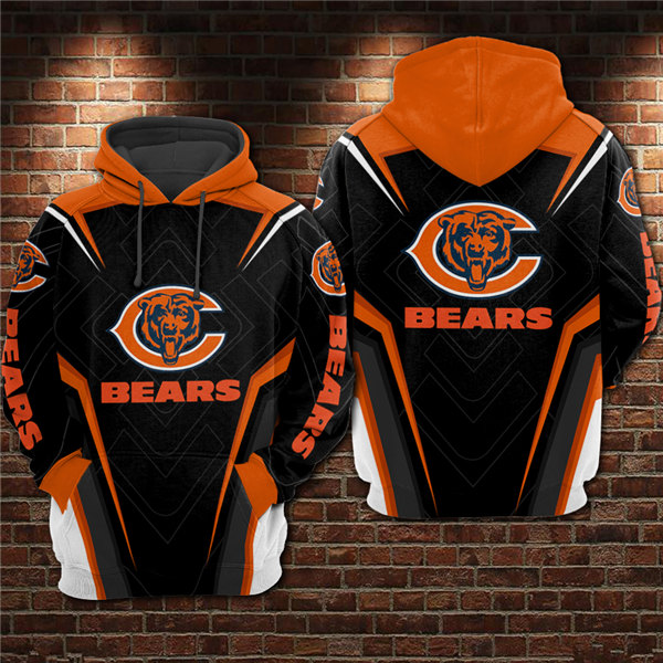Men's Chicago Bears Black/Orange 3D All Over Print Pullover Hoodie