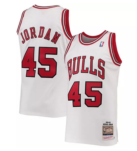 Men's Chicago Bulls #45 Michael Jordan White 1994-95 Throwback Stitched NBA Jersey