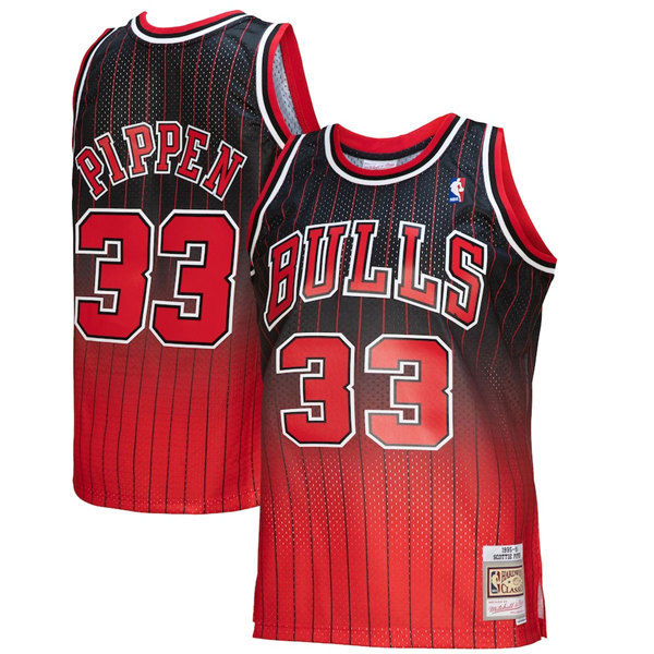 Men's Chicago Bulls #33 Scottie Pippen Red/Balck Mitchell & Ness Throwback Stitched Basketball Jersey