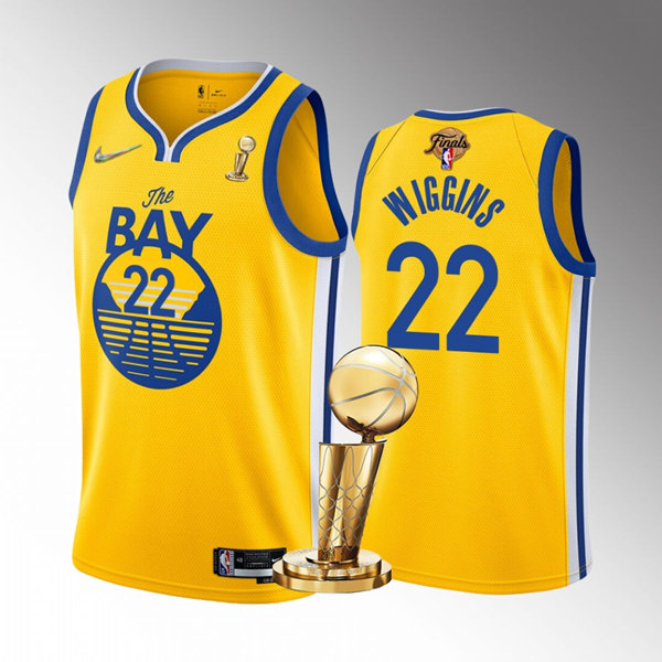 Men's Golden State Warriors #22 Andrew Wiggins Gold 2022 NBA Finals Champions Stitched Jersey