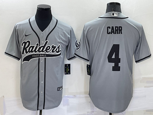 Men's Las Vegas Raiders #4 Derek Carr Gray Cool Base Stitched Baseball Jersey