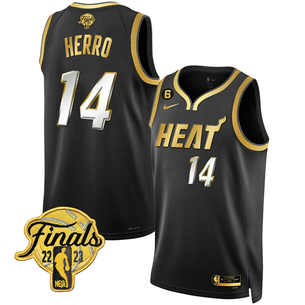 Men's Miami Heat #14 Tyler Herro Black 2023 Finals Stitched Basketball Jersey