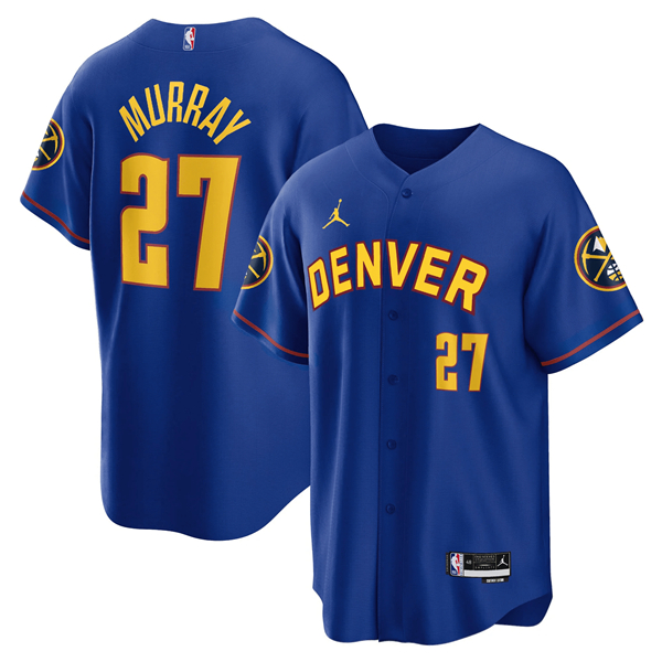 Men's Denver Nuggets #27 Jamal Murray Blue Stitched Baseball Jersey