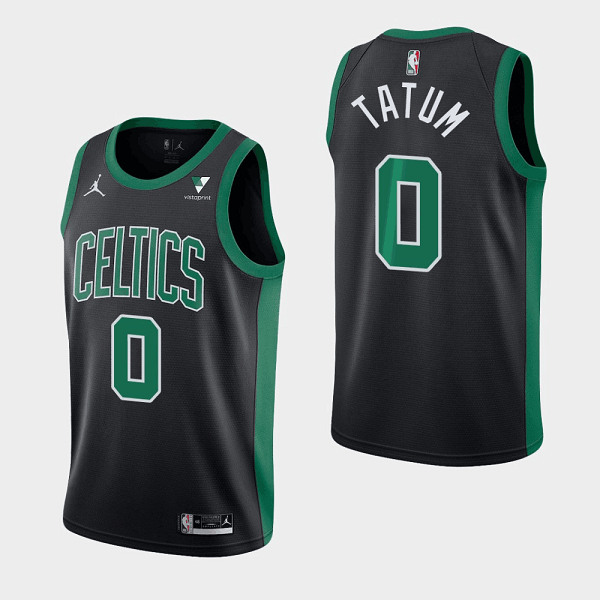 Men's Boston Celtics #0 Jayson Tatum Black Statement Edition Swingman Vistaprint Patch Stitched NBA Jersey
