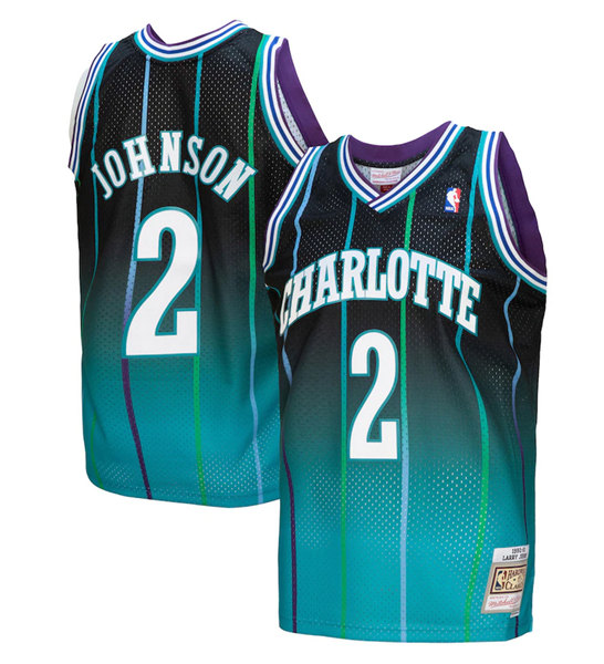 Men's Charlotte Hornets #2 Larry Johnson Teal/Black Throwback Stitched Jersey
