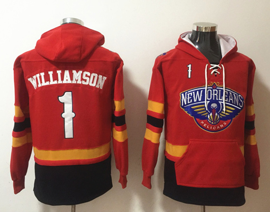 Men's New Orleans Pelicans #1 Zion Williamson Red Lace-Up Stitched Hoodie