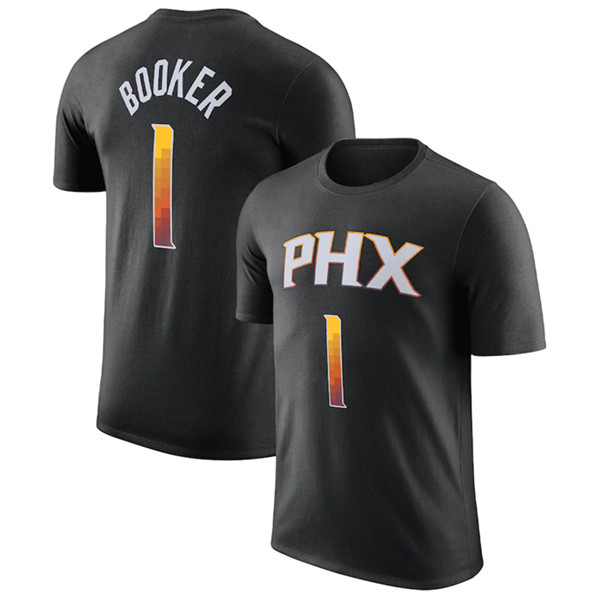 Men's Phoenix Suns #1 Devin Booker Black 2022/23 Statement Edition Name & Number T-Shirt