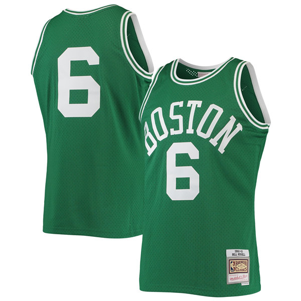 Men's Boston Celtics #6 Bill Russell 1962-63 Green Throwback Stitched Jersey
