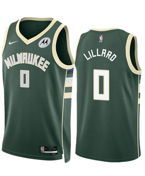 Men's Milwaukee Bucks #0 Damian Lillard Green Stitched Basketball Jersey