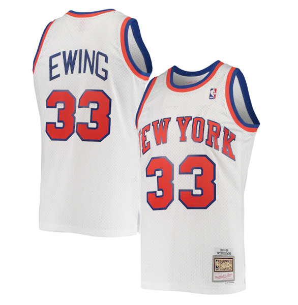 Men's New Yok Knicks #33 Patrick Ewing White Mitchell & Ness 1985-86 Hardwood Classics Swingman Stitched Jersey