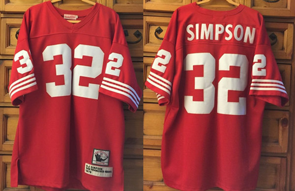 Men's San Francisco 49ers #32 O.J Simpson Red Throwback Stitched Jersey