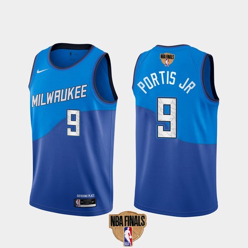 Men's Milwaukee Bucks #9 Bobby Portis JR 2021 NBA Finals Blue City Edition Stitched NBA Jersey