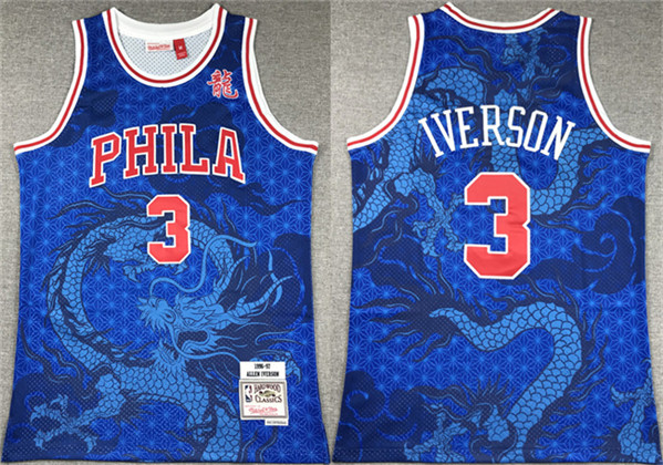 Men's Philadelphia 76ers #3 Allen Iverson Royal Throwback Stitched basketball Jersey