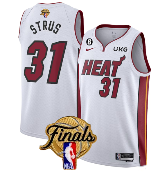 Men's Miami Heat #31 Max Strus White 2023 Finals Association Edition With NO.6 Patch Stitched Basketball Jersey