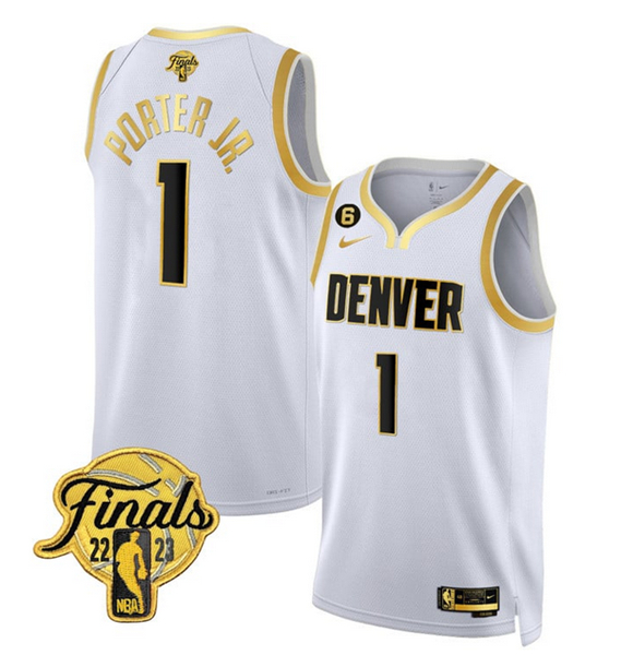 Men's Denver Nuggets #1 Michael Porter Jr. White 2023 Finals Collection With NO.6 Patch Stitched Basketball Jersey