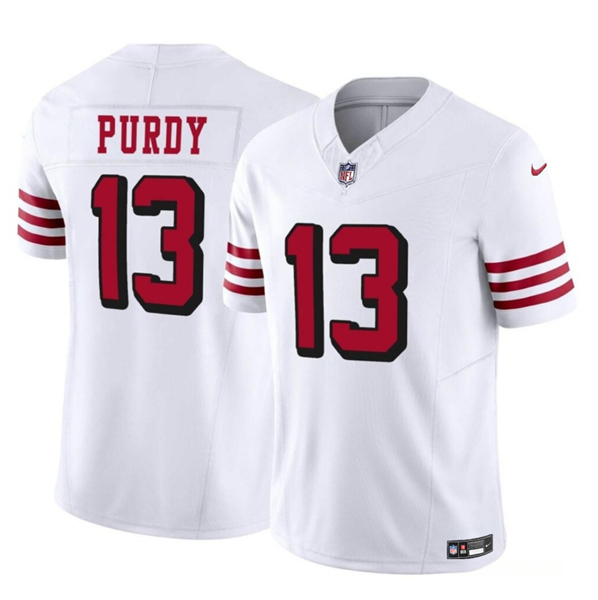 Men's San Francisco 49ers #13 Brock Purdy 2023 F.U.S.E. White Vapor Untouchable Limited Football Stitched Jersey