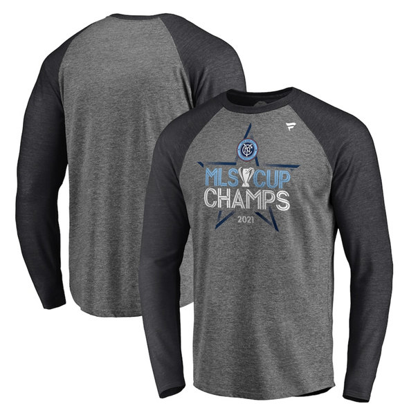 Men's New York City FC Gray 2021 MLS Cup Champions Locker Room Raglan Long Sleeve T-Shirt