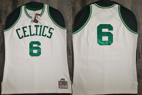 Men's Boston Celtics #6 Bill Russell 1962-63 White Throwback basketball Jersey
