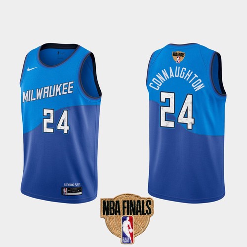 Men's Milwaukee Bucks #24 Pat Connaughton 2021 NBA Finals Blue City Edition Stitched NBA Jersey
