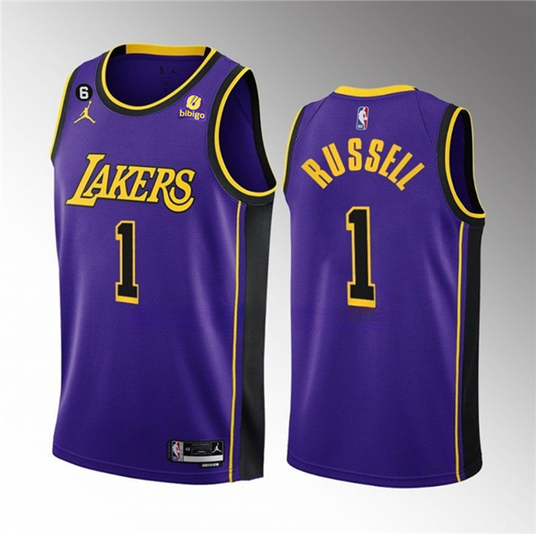 Men's Los Angeles Lakers #1 D'Angelo Russell Purple Statement Edition With NO.6 Patch Stitched Basketball Jersey