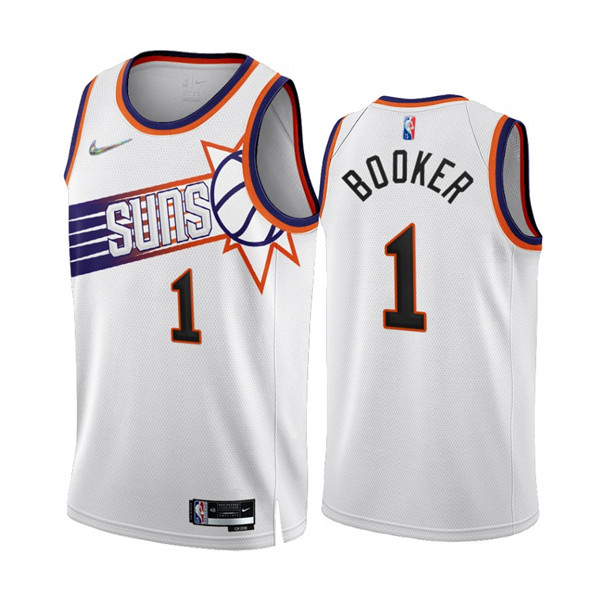 Men's Phoenix Suns #1 Devin Booker 2022/23 White 75th Anniversary Association Edition Stitched Jersey