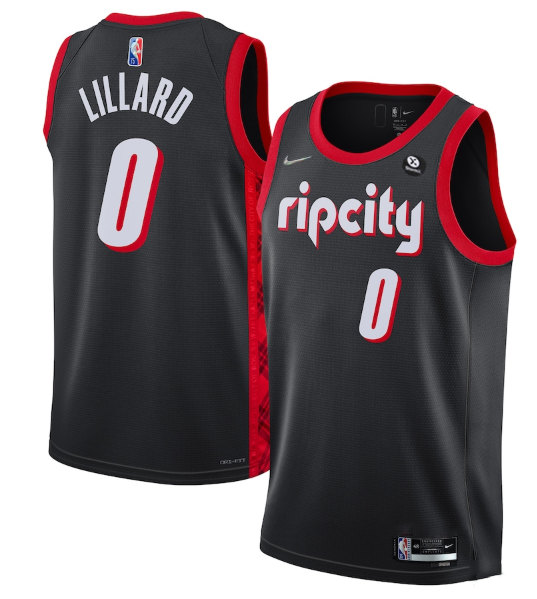 Men's Portland Trail Blazers #0 Damian Lillard Black 2021/22 City Edition 75th Anniversary Stitched Jersey