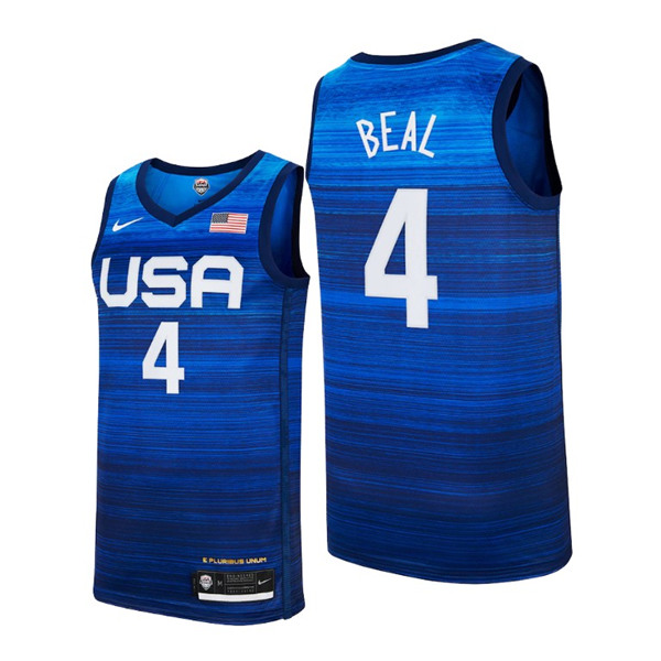 Men's USA Basketball #4 Bradley Beal 2021 Blue Tokyo Olympics Stitched Away Jersey