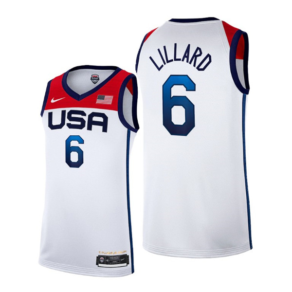 جدة حي السلامة Men's USA Basketball #6 Damian Lillard 2021 White Tokyo Olympics Stitched Home Jersey جو فريزر