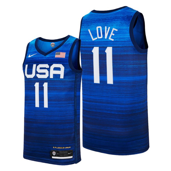 Men's USA Basketball #11 Kevin Love 2021 Blue Tokyo Olympics Stitched Away Jersey