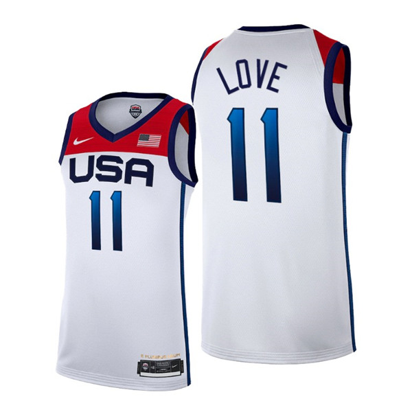 Men's USA Basketball #11 Kevin Love 2021 White Tokyo Olympics Stitched Home Jersey