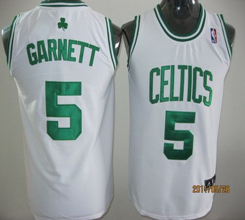 Men's Boston Celtics #5 Kevin Garnett White Stitched Jersey
