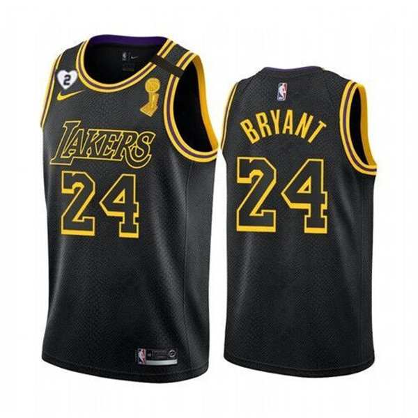 Men's Los Angeles Lakers #24 Kobe Bryant 2020 Black NBA Finals Champions With Gigi Patch Mamba Stitched NBA Jersey