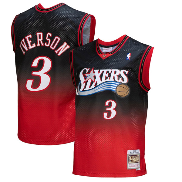 Men's Philadelphia 76ers #3 Allen Iverson Red/Black Mitchell & Ness Swingman Stitched Basketball Jersey