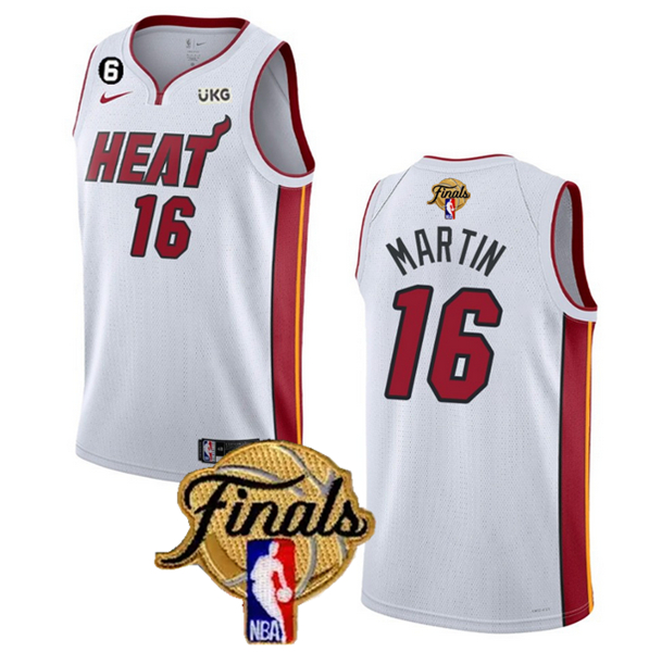 Men's Miami Heat #16 Caleb Martin White 2023 Finals Association Edition With NO.6 Patch Stitched Basketball Jersey