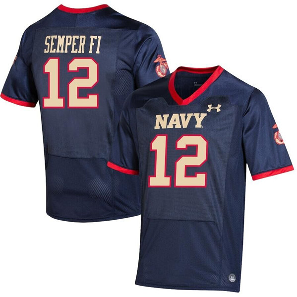 Men's Navy Midshipmen #12 Semper Fi Navy Stitched Football Jersey
