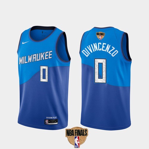Men's Milwaukee Bucks #0 Donte DiVincenzo 2021 NBA Finals Blue City Edition Stitched NBA Jersey