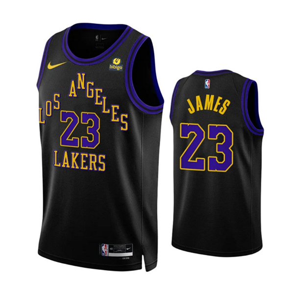 Men's Los Angeles Lakers #23 LeBron James Black 2023/24 City Edition Stitched Basketball Jersey