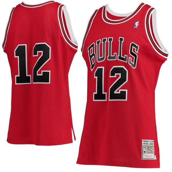 Men's Chicago Bulls #12 Michael Jordan Red Mitchell & Ness Hardwood Classics Stitched Jersey